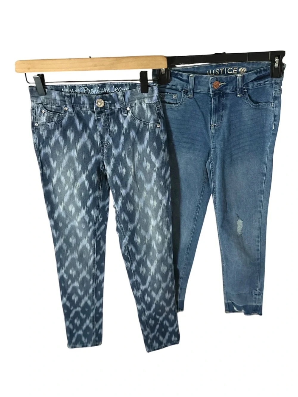 Justice Girls' Blue Patterned & Washed Simply Low Rise Jeans - 2-Pack | Size 12S